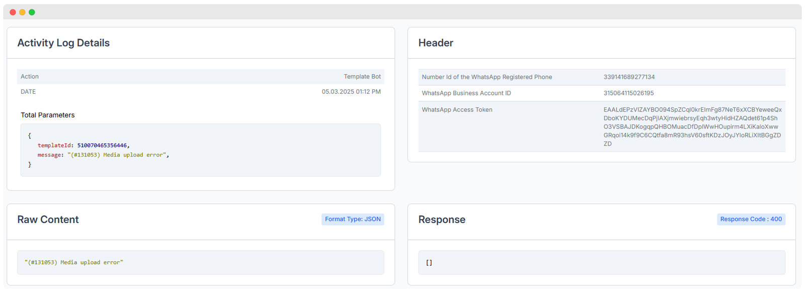 Detailed activity log view
