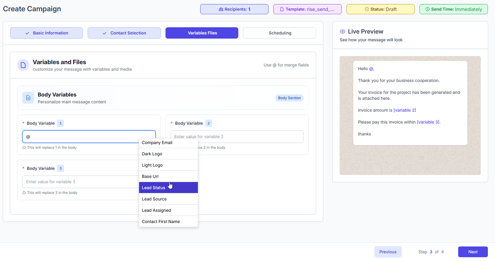 Campaign with Merge Field