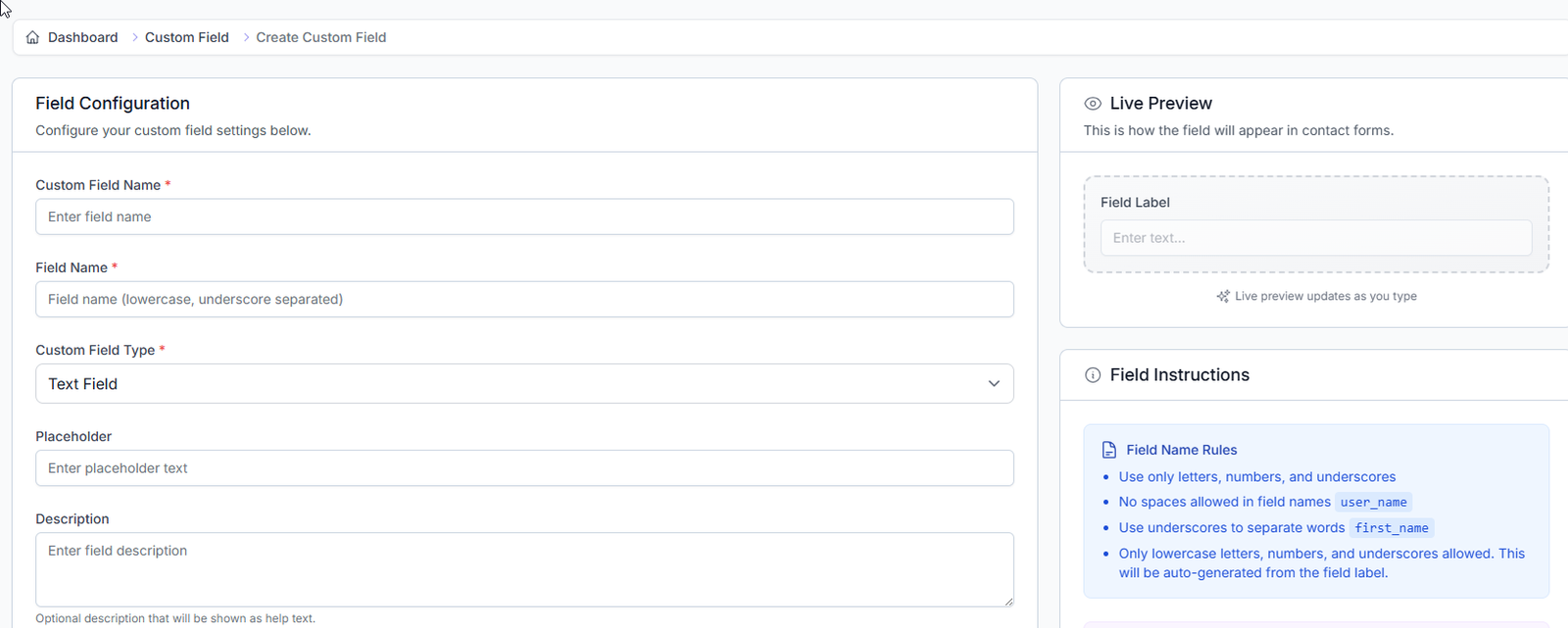 Create Field Configuration