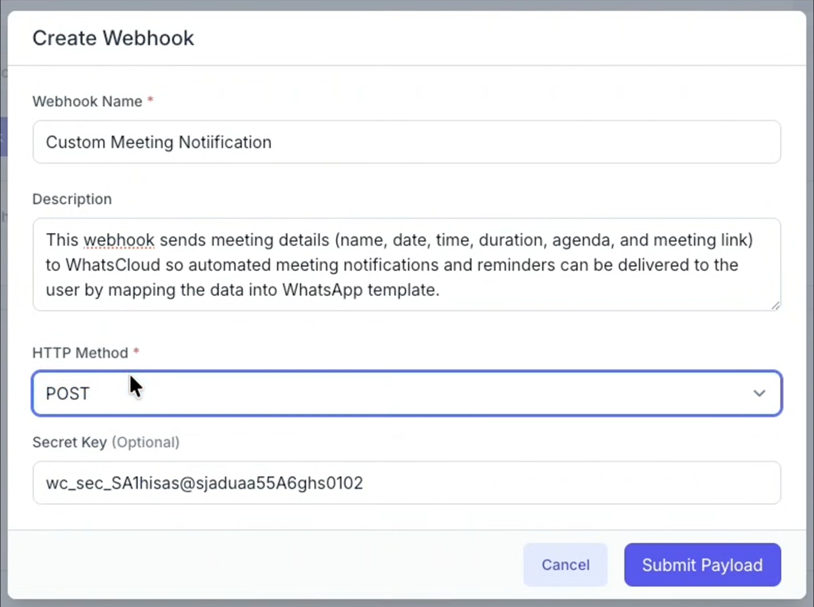 Webhook Creation Form