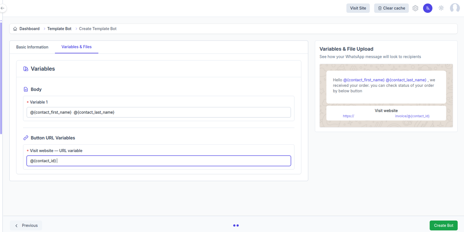 Dynamic Button URL Variables Input