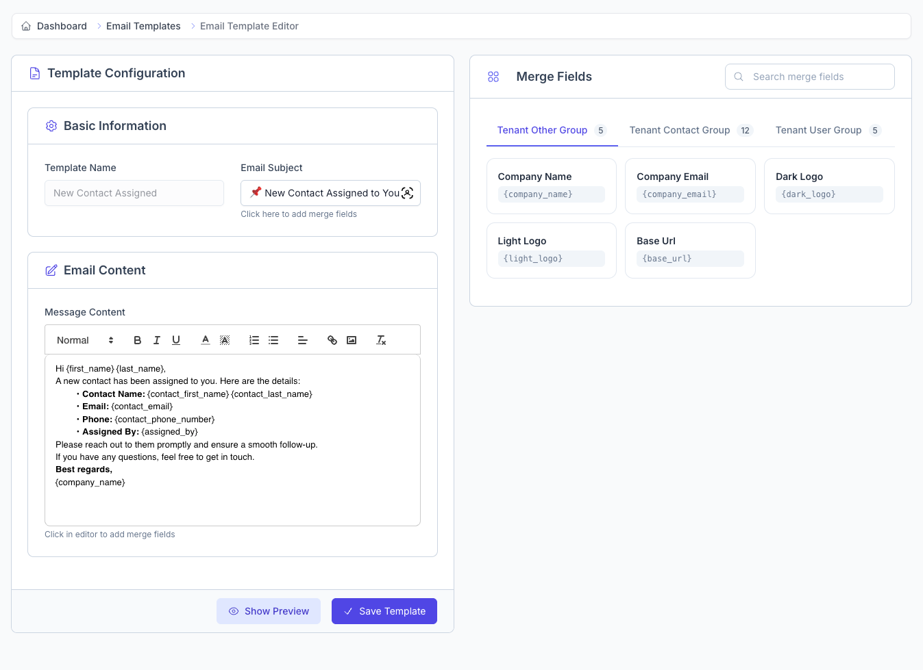 Email Template Editor Interface