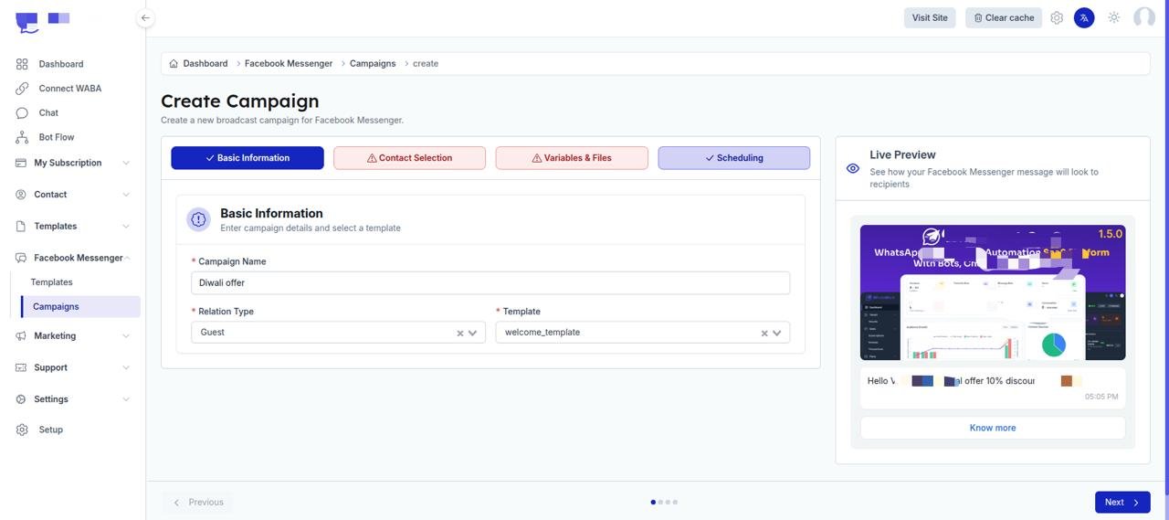 Facebook Messenger Campaign Basic Information