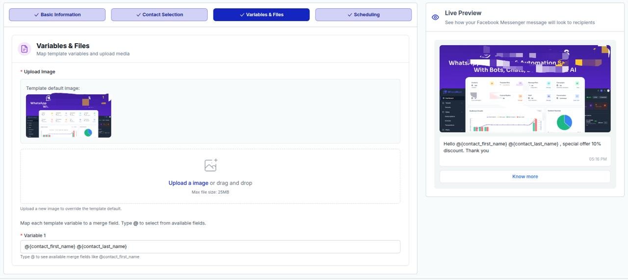 Facebook Messenger Campaign Variables and Files