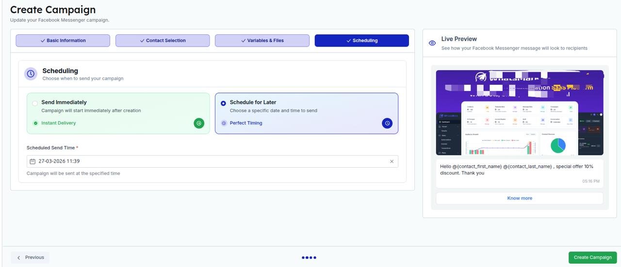 Facebook Messenger Campaign Scheduling