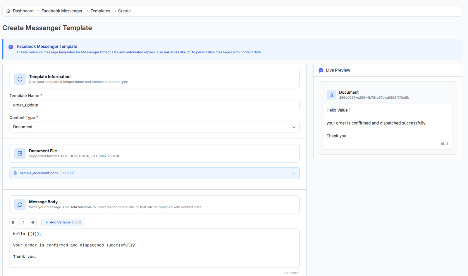 Create Facebook Messenger Template