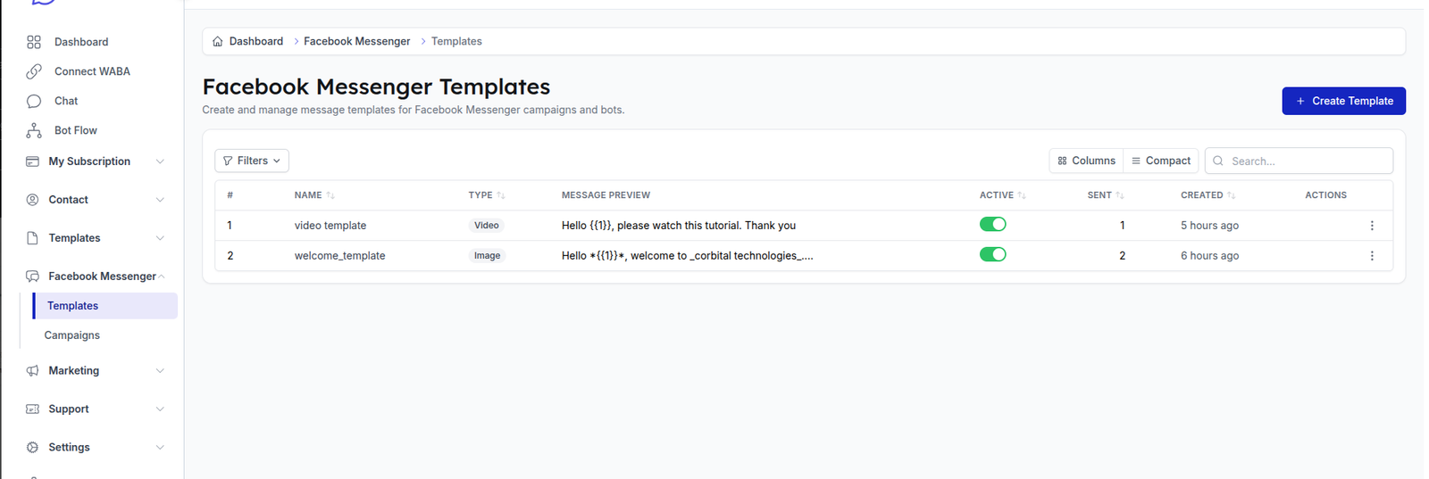 Facebook Messenger Templates List