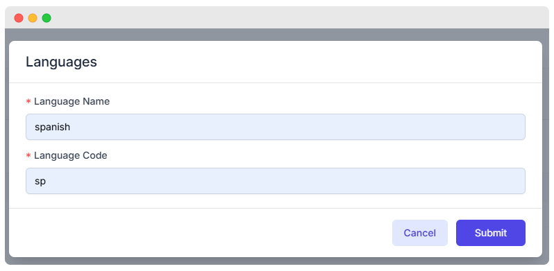 Add Language form