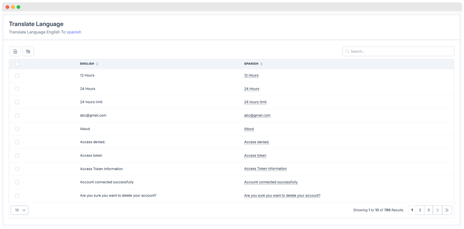 Translate Language interface