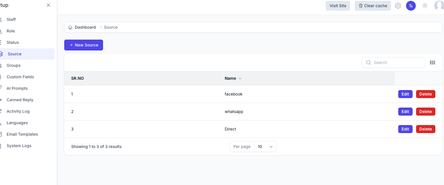 Source List View