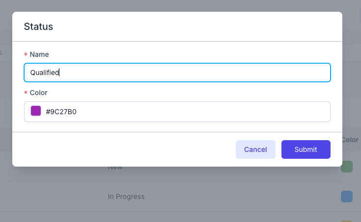 Edit Status Popup