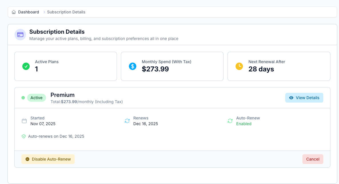 Subscription View Page
