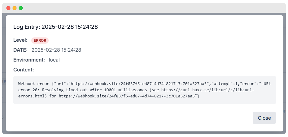 System Log Detail View Modal