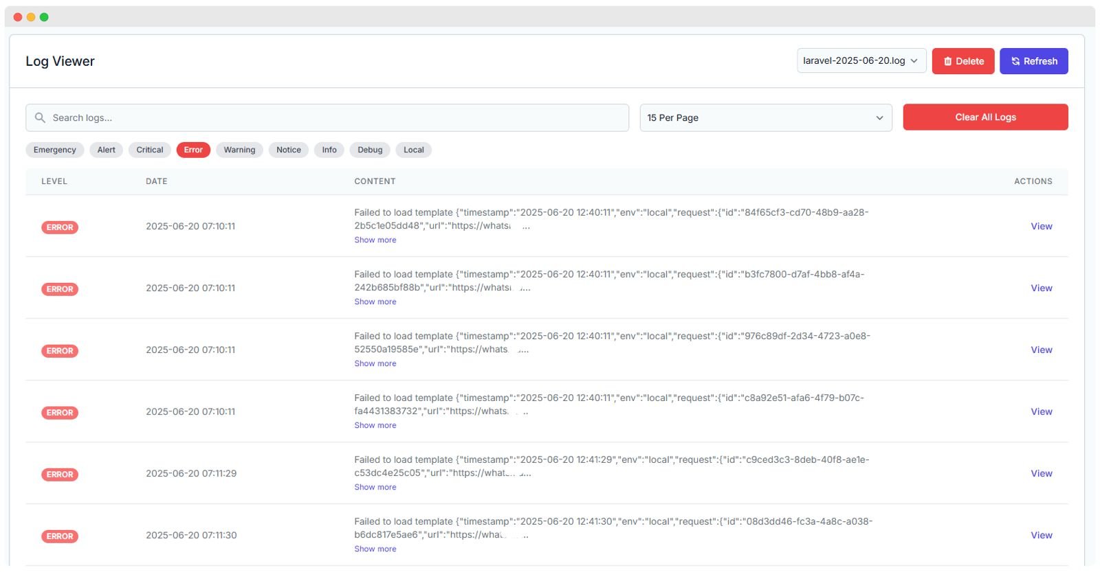 System Log Lists